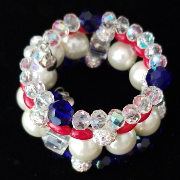 NWT Hand Crafted Boho Beaded Faux Pearl and Rhinestone Wrap Bracelet - Picture 7 of 12